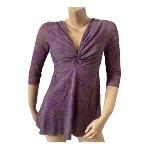 LUCY + FIONA Womens Size Large 3/4 Sleeve Stretch Nylon V Neck Shirt Top